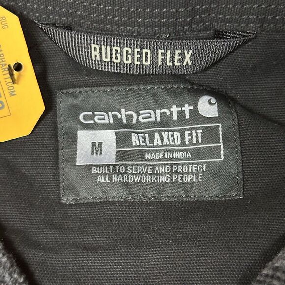 New Carhartt Rugged Flex Relaxed Fit Canvas Fleece-Lined Shirt Jacket Black Med - Picture 2 of 16